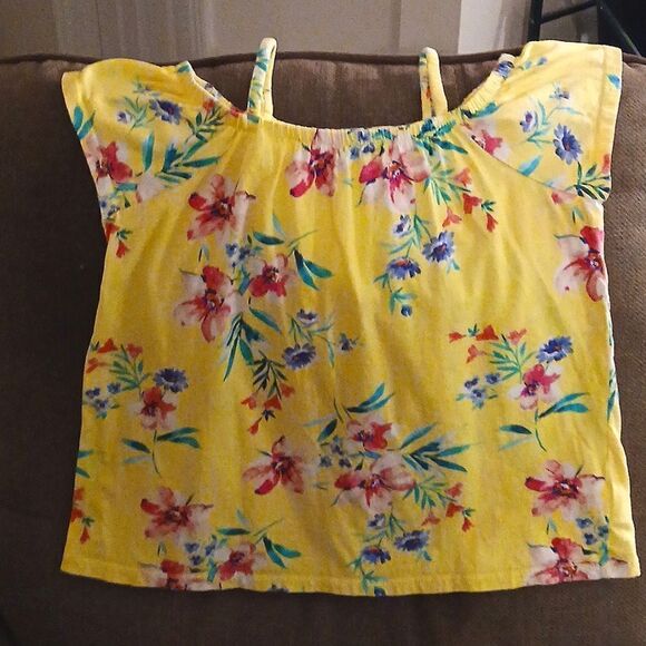 Rumi+Ryder Size L 12-14 Girls Cold Shoulder Yellow Floral Top - Picture 1 of 8